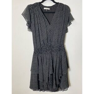 Halston Heritage Black Green Patterned V-Neck Flutter Sleeve Dress Sz M